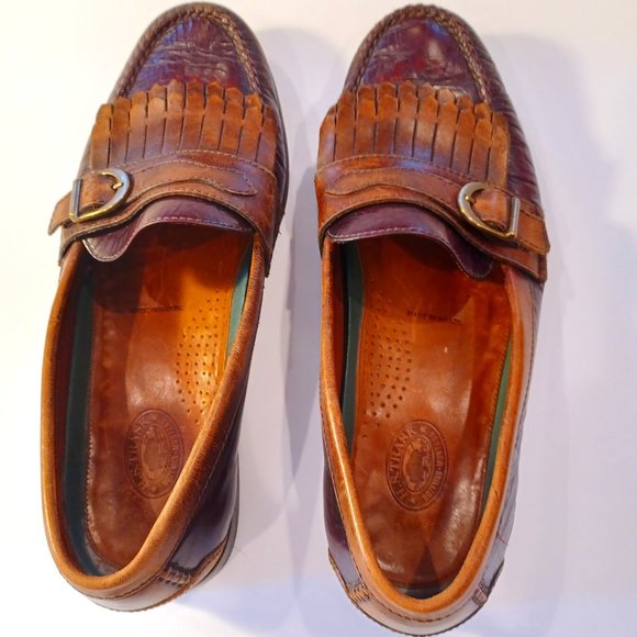 HS Trask Vintage Men's Loafers Buckle & Kilts Chestnut Brown/Dark Tan size:10.5M - Picture 4 of 12